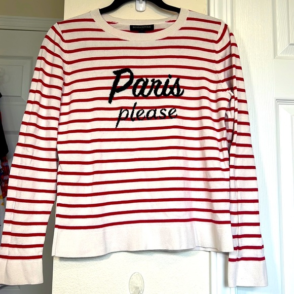 Paris Please Banana Republic cream & red striped cotton sweater, medium - Picture 1 of 5